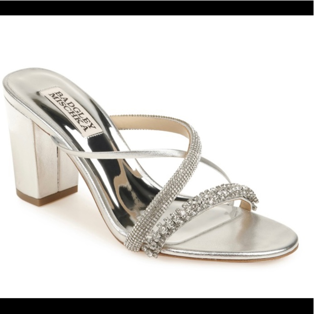 Badgley Mischka Zoraya silver slide wedding shoe